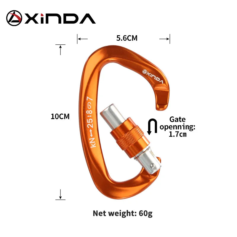 Xinda 25kN D Shape Safety Carabiner with Safety Buckle for Climbing, Roofing