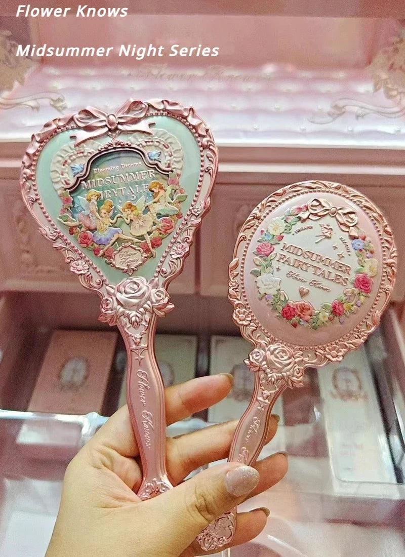 Flower Knows Midsummer Fairytales Series Love Shaped Handheld Makeup Mirror Air Cushion Comb Makeup tool.Espejo de maquillaje de mano